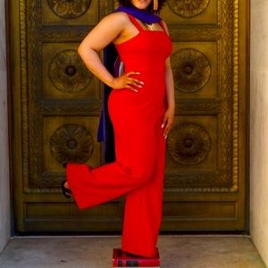 Red Square Neck Jumpsuit